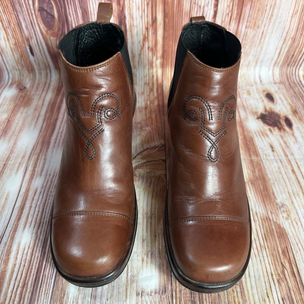 Dansko Brown Leather Ankle Boot Sz 40 US 9.5-10 Chelsea Bootie Block Heel Shoes - Picture 3 of 10